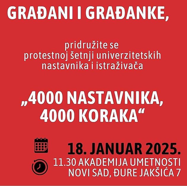 Sutra protestna šetnja univerzitetskih nastavnika i istraživača