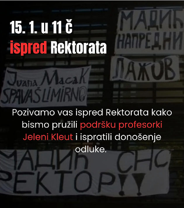 Studenti pozivaju na sutrašnji skup podrške profesorki Jeleni Kleut