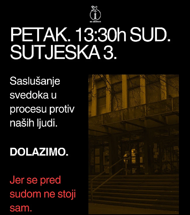 Skup podrške pritvorenim aktivistima zborova sutra ispred suda