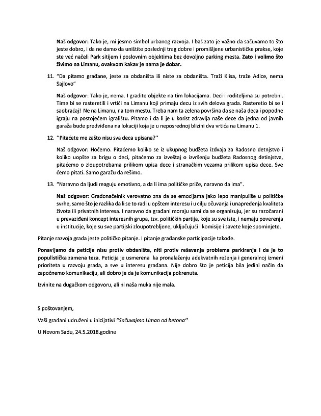 Otvoreno pismo građana Limana Milošu Vučeviću