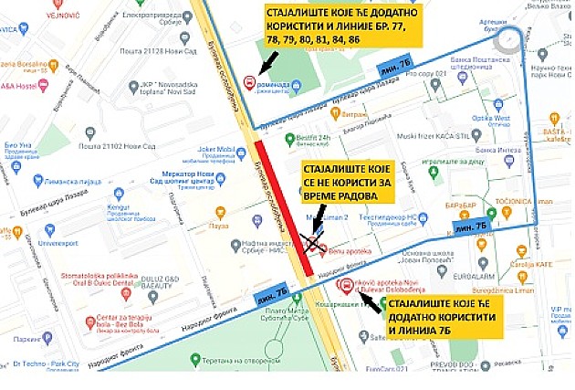 Sutra počinje rekonstrukcija Bulevara oslobođenja, linija 7B menja trasu