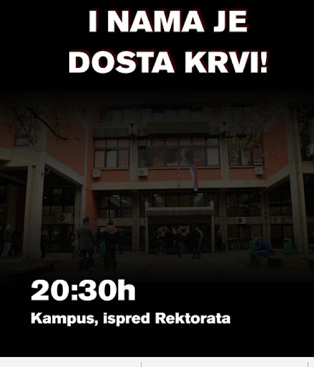 Večeras protest zbog puštanja iz pritvora okrivljenih za prebijanje studenata kada je jednoj studentkinji polomljena vilica