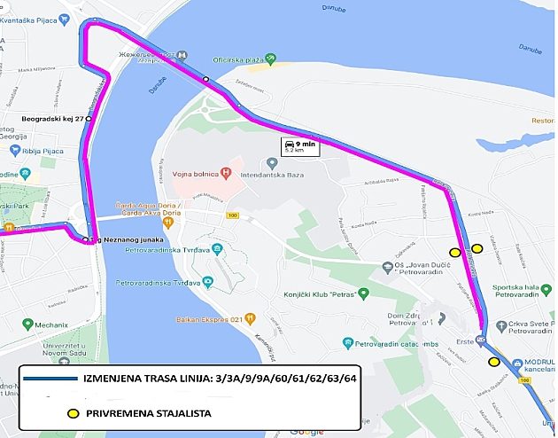 Autobusi na linijama 3, 3A, 9, 9A, 60, 61, 62, 63, 64 sutra menjaju trasu kretanja 