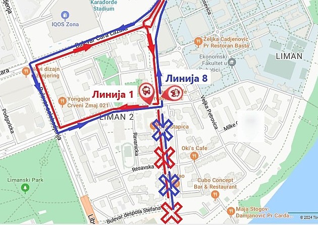 Privremena izmena trasa 1 i 8 na Limanu 1
