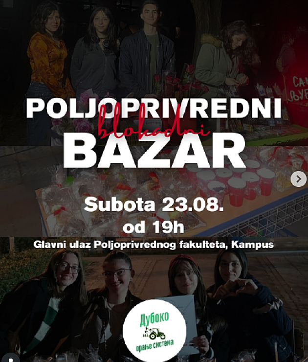 „Poljoprivredni blokadni bazar“ sutra ispred Poljoprivrednog fakulteta 