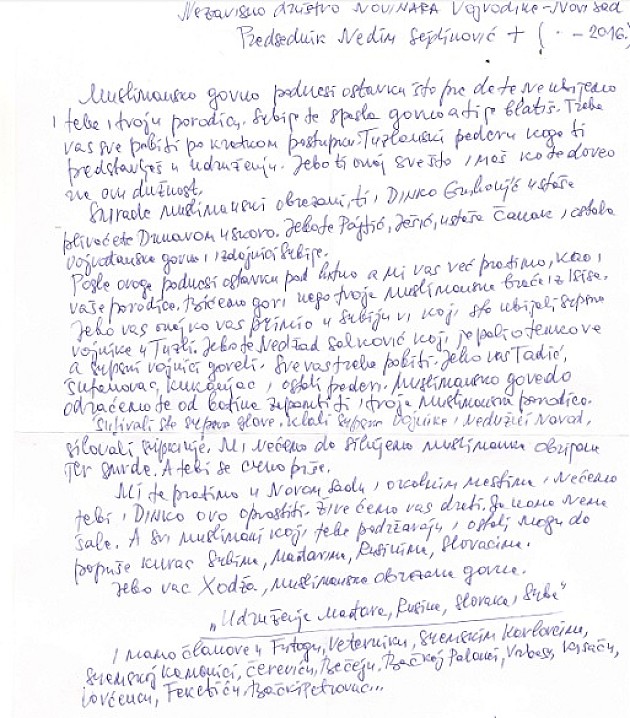 Pretnje smrću Sejdinoviću i Gruhonjiću
