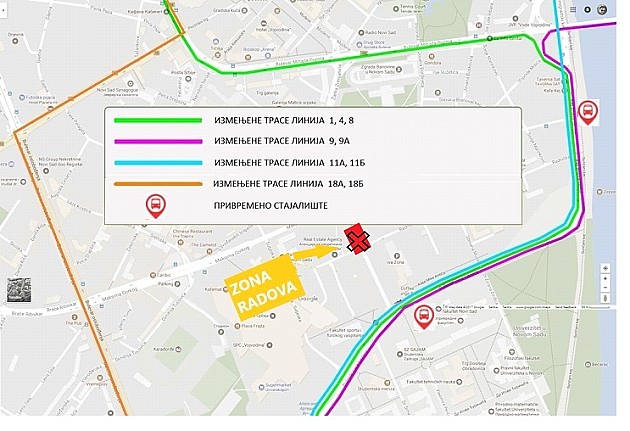 Autobusi na linijama 4, 8, 9, 9A, 11A, 11B, 18A, 18B sutra menjaju trasu 