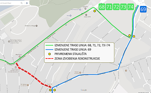 Izmene trasa autobusa zbog radova u Partizanskoj ulici i Sremskoj Kamenici 