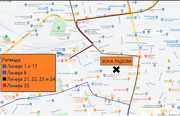 Autobusi na linijama 1, 8, 17, 21, 22, 23, 24 i 30 saobraćaju izmenjenom trasom