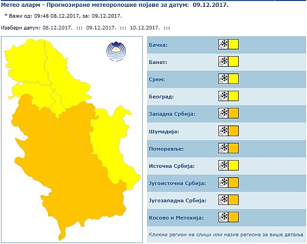 RHMZ upozorava na sneg, Srbija u žutom i narandžastom alarmu