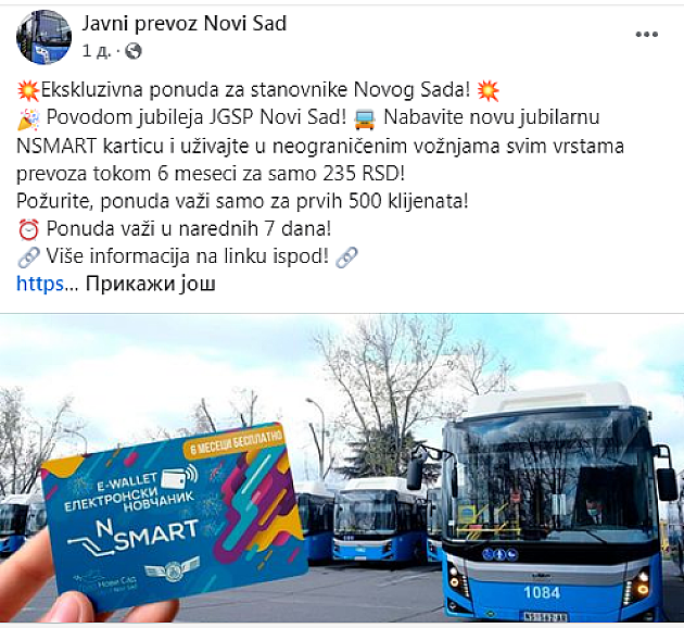 JGSP „Novi Sad“ upozorava: Prevara na Fejsbuk profilu „Javni prevoz Novi Sad“